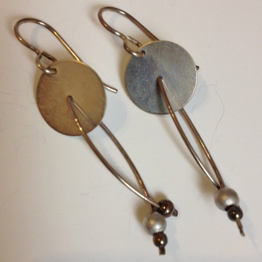 Sterling Silver Beaded Earrings Wire Disc Unique Handmade Artisan Pierced Dangle